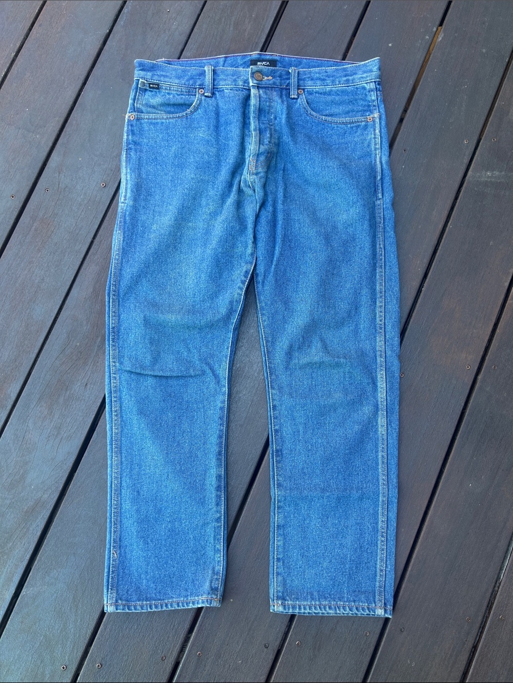 RVCA Men's New Dawn Fit Straight Leg Jeans in Blue Denim 32